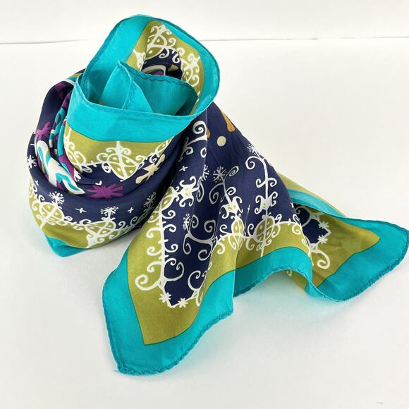 Nicole Miller Studio Silk Scarf Bright Fun Pattern 11in x 52" - Picture 1 of 4